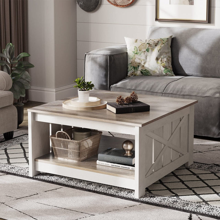 Modern Rustic Square Coffee Table with Storage Grey Contemporary MDF Wood Finish - Diamond Home USA