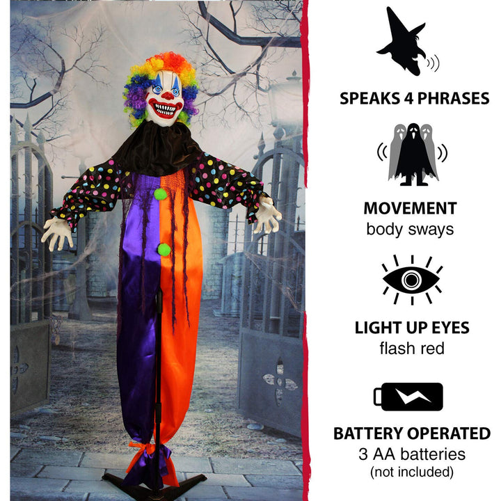 Haunted Hill Farm 67" Standing Clown Halloween Animatronic - Diamond Home USA