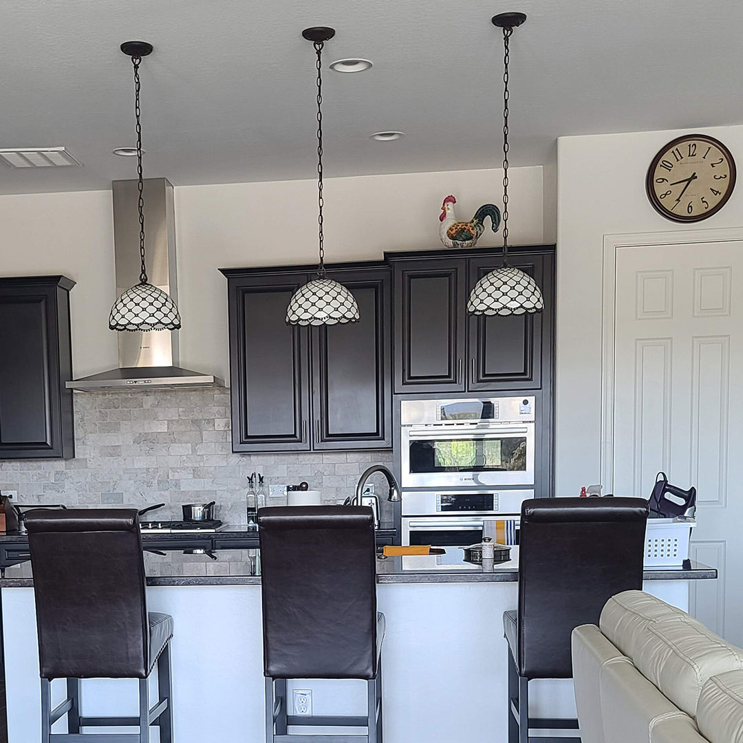 Tiffany Style Hanging Pendant Lamp Ceiling 12" Wide Stained Glass White Clear/White - Diamond Home USA