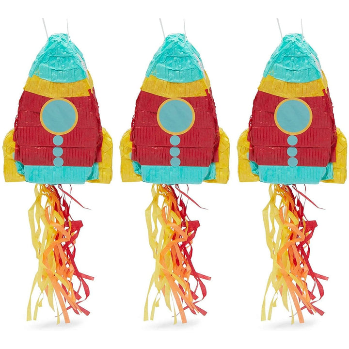 Mini Rocket Ship Pinata Outer Space Party Decorations (8 X 5.9 2.5 In 3-pack)