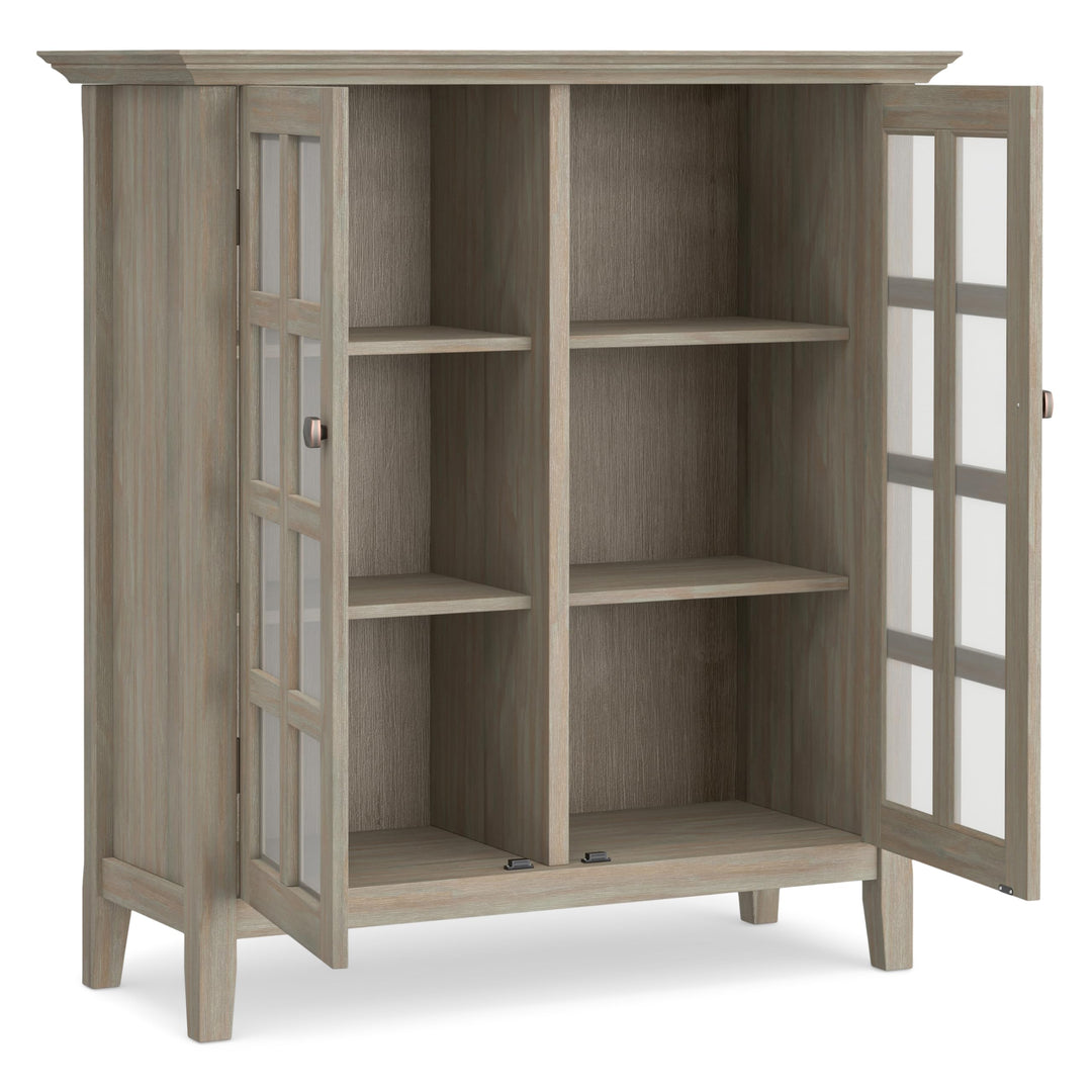 SIMPLIHOME Acadan SOLID WOOD 39 nch Wde Transtonal Medum Storage Cabnet Distressed