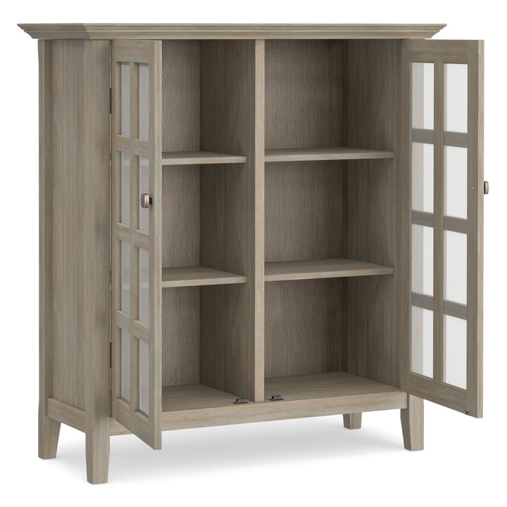 SIMPLIHOME Acadan SOLID WOOD 39 nch Wde Transtonal Medum Storage Cabnet Distressed