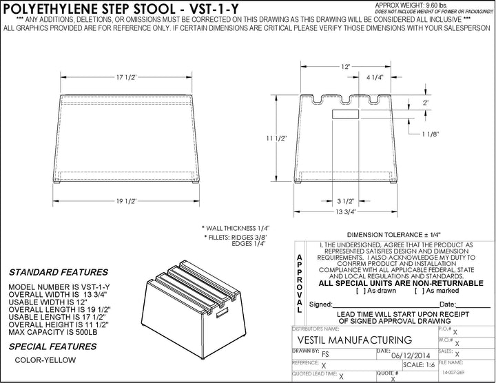 Vestil VST-1-Y Polyethylene Step Stool 1 Step Yellow - Diamond Home USA