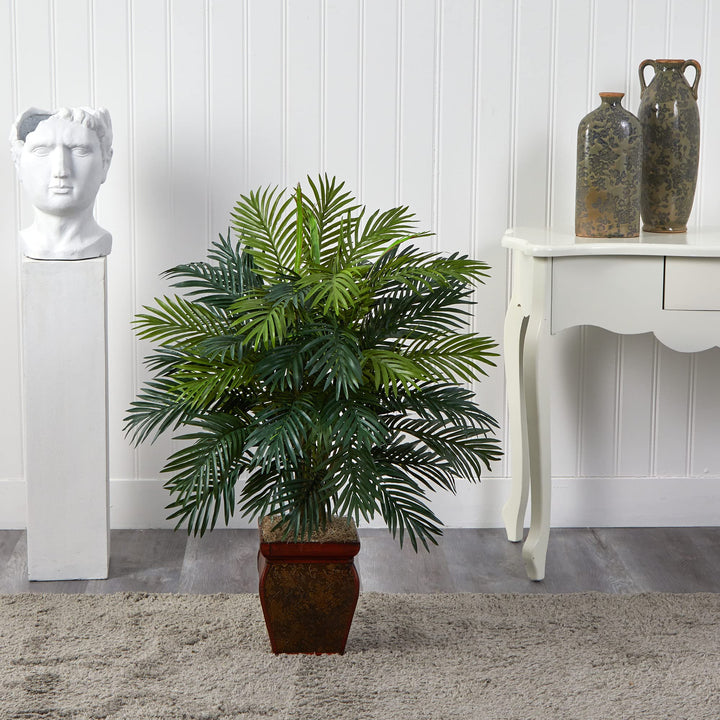 Nearly Natural Areca with Decorative Planter Silk Plant - Diamond Home USA