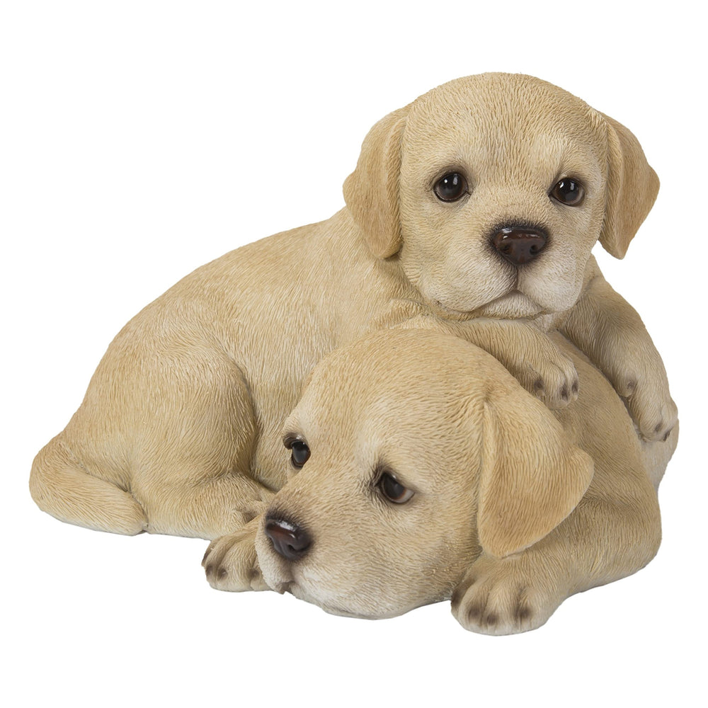 Baby Labradors Playing Ultra Realistic Garden Statue Multi Color Polyresin - Diamond Home USA