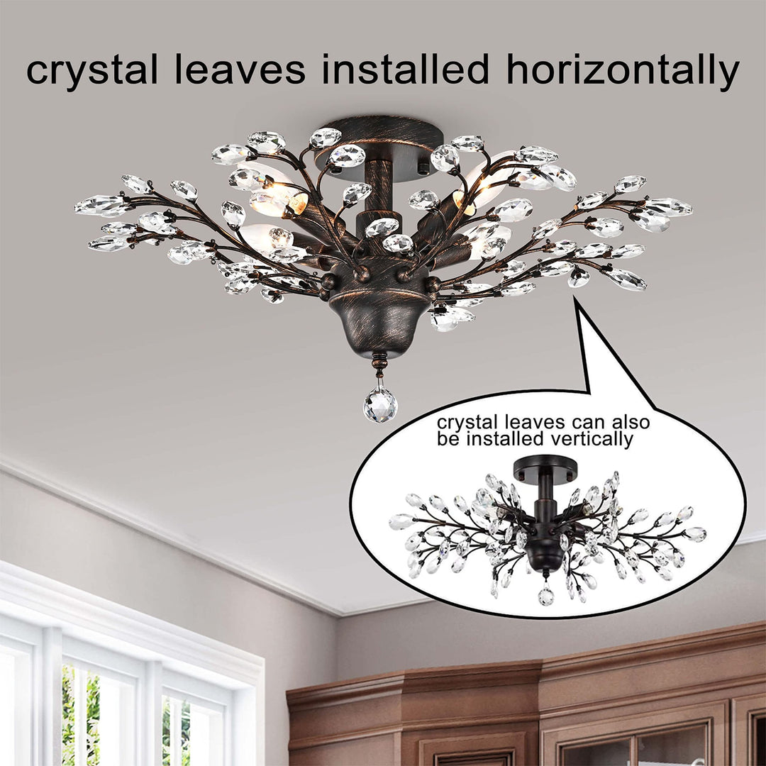 The Lighting Store Holly 4-Light Antique Copper Crystal Leaves Flush Mount - Diamond Home USA