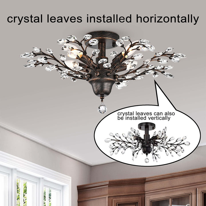 The Lighting Store Holly 4-Light Antique Copper Crystal Leaves Flush Mount - Diamond Home USA