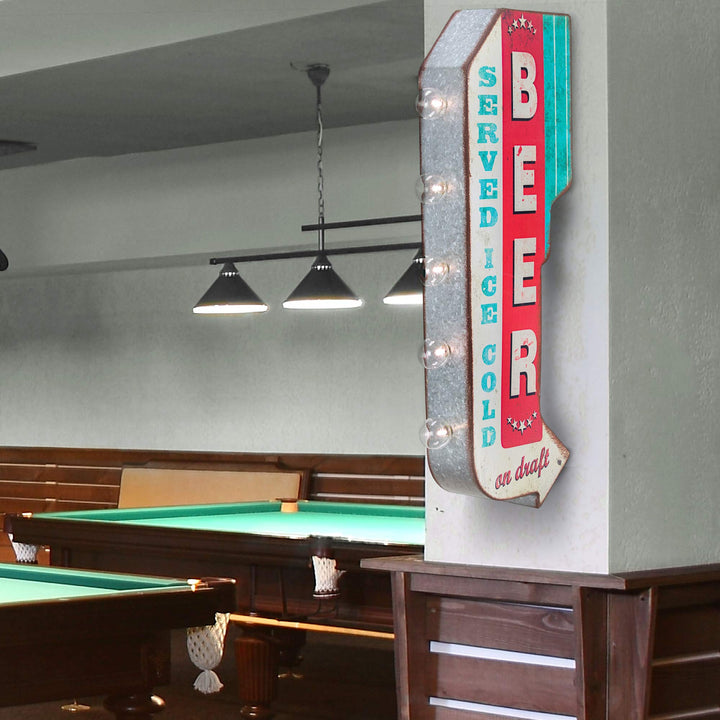 Beer on Draft Reproduction Vintage Advertising Sign - Battery Powered LED Lights - Diamond Home USA