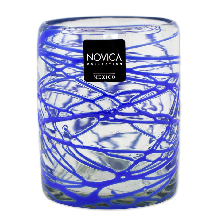 Handmade Set Of 6 Blown Glass Rock Glasses 'Sapphire Swirl' (Mexico) Blue - Diamond Home USA