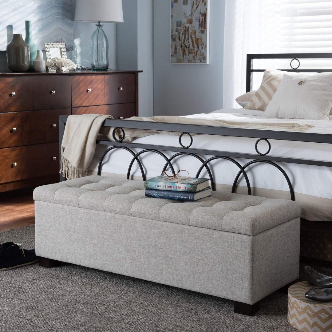 Modern and Contemporary ige Fabric Upholstered Grid-tufting Storage Ottoman - Diamond Home USA