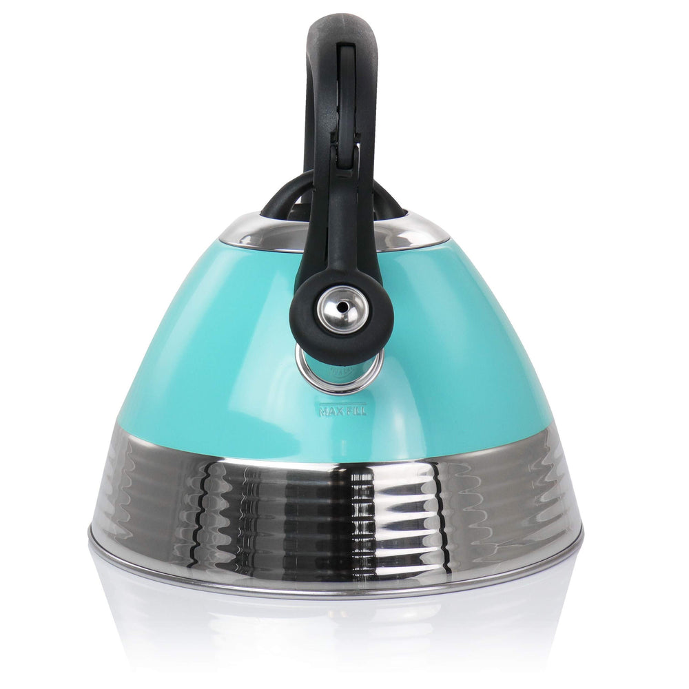2.5 Quart Stainless Steel Whistling Tea Kettle in Turquoise Blue Medium - Diamond Home USA