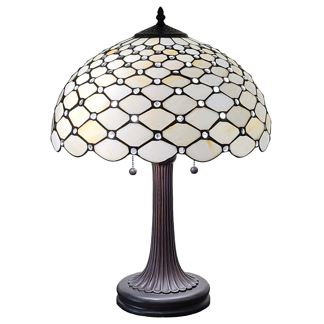 Tiffany Style Table Lamp Banker Jeweled 26" Tall ned Glass White Yellow Clear/White - Diamond Home USA