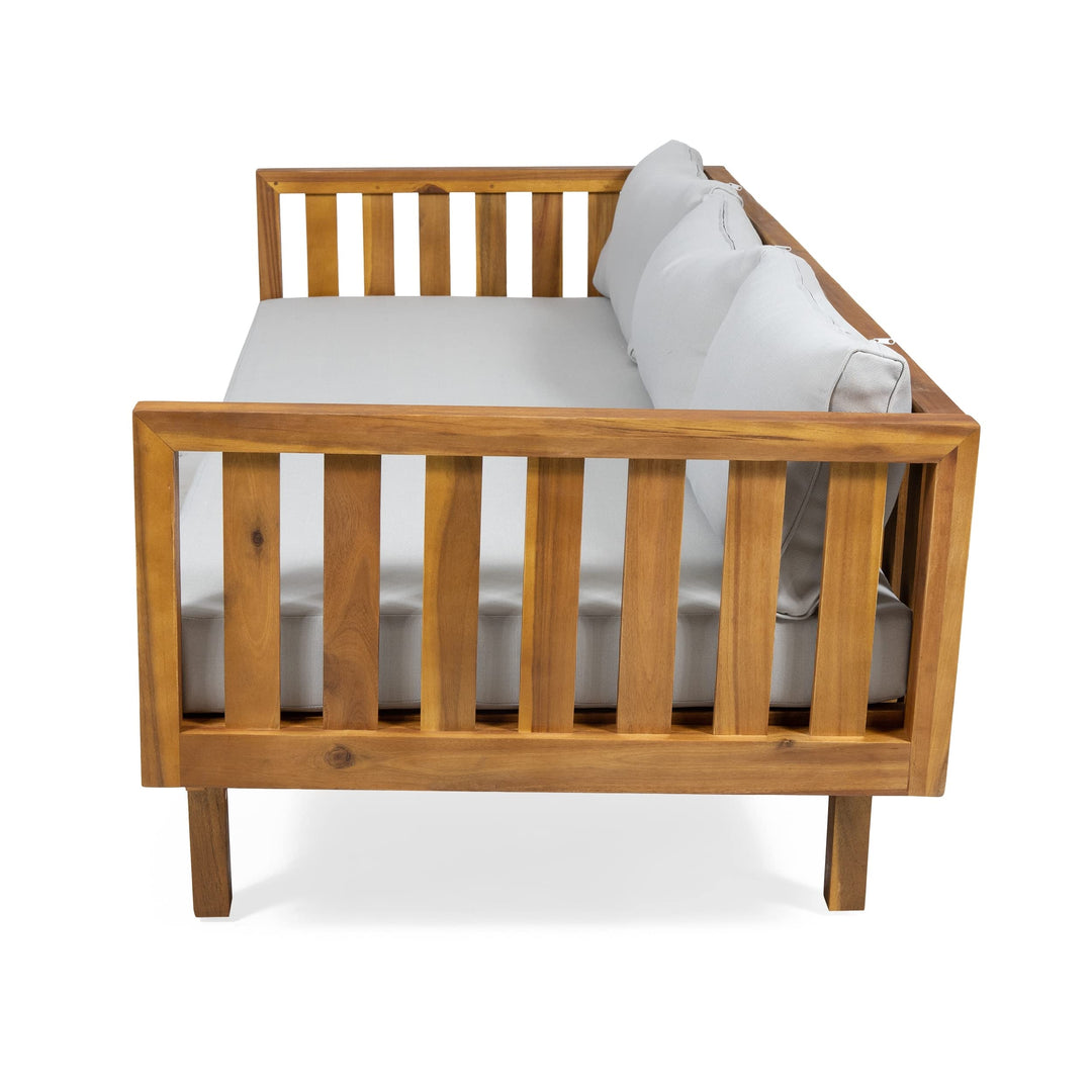 Outdoor 3-seat Acacia Daybed Grey Modern Contemporary Fabric Removable Light Gray+Teak