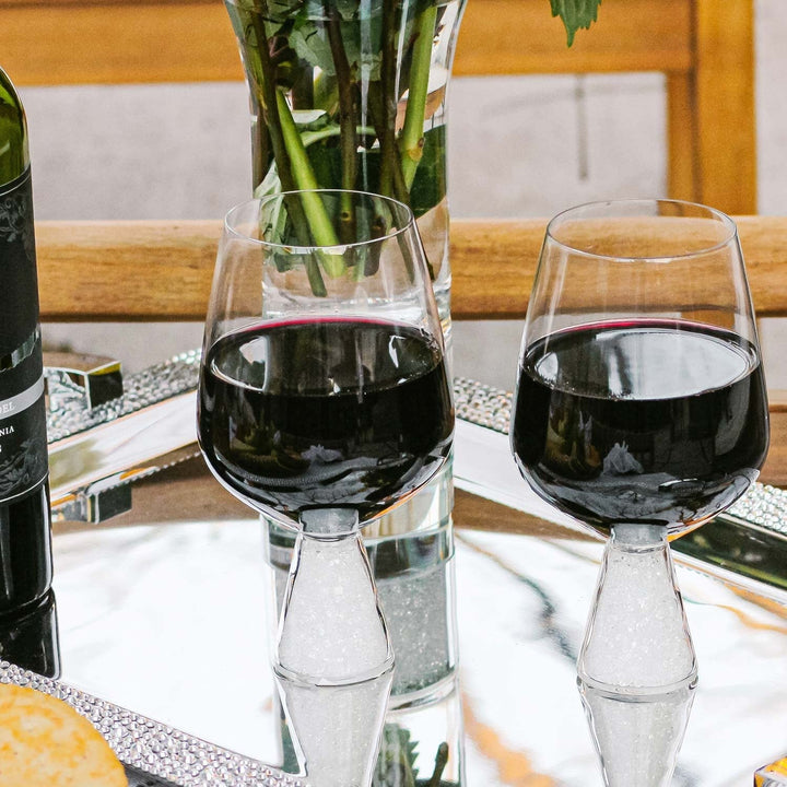 Rhinestone Stemless Crystal-filled Wine Glass Set Of 6 Silver Crystal