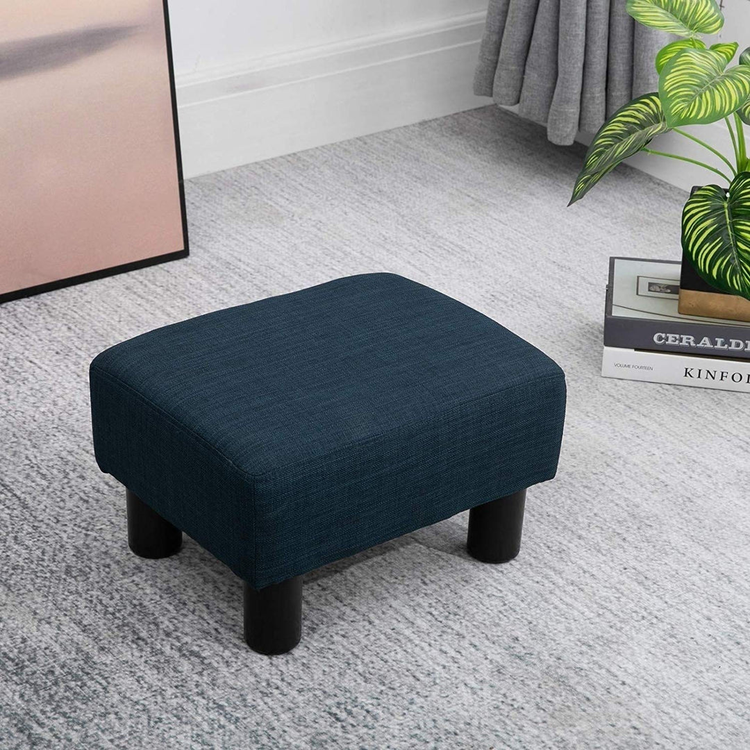 16" Cube Modern Linen Footrest Ottoman Blue Solid Contemporary Rectangle Foam