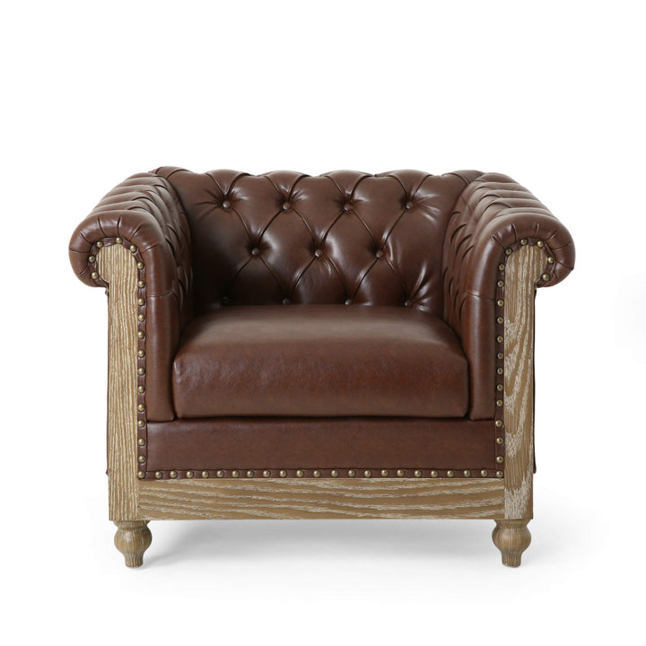 Christopher Knight Home Castalia Club Chair Dark Brown + Natural 33.5D x 39W x