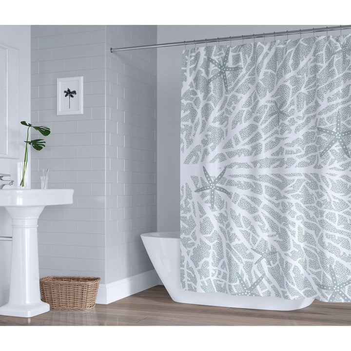 Fan Coral Light Green Pillow Shower Curtain Green Geometric Nautical Coastal - Diamond Home USA