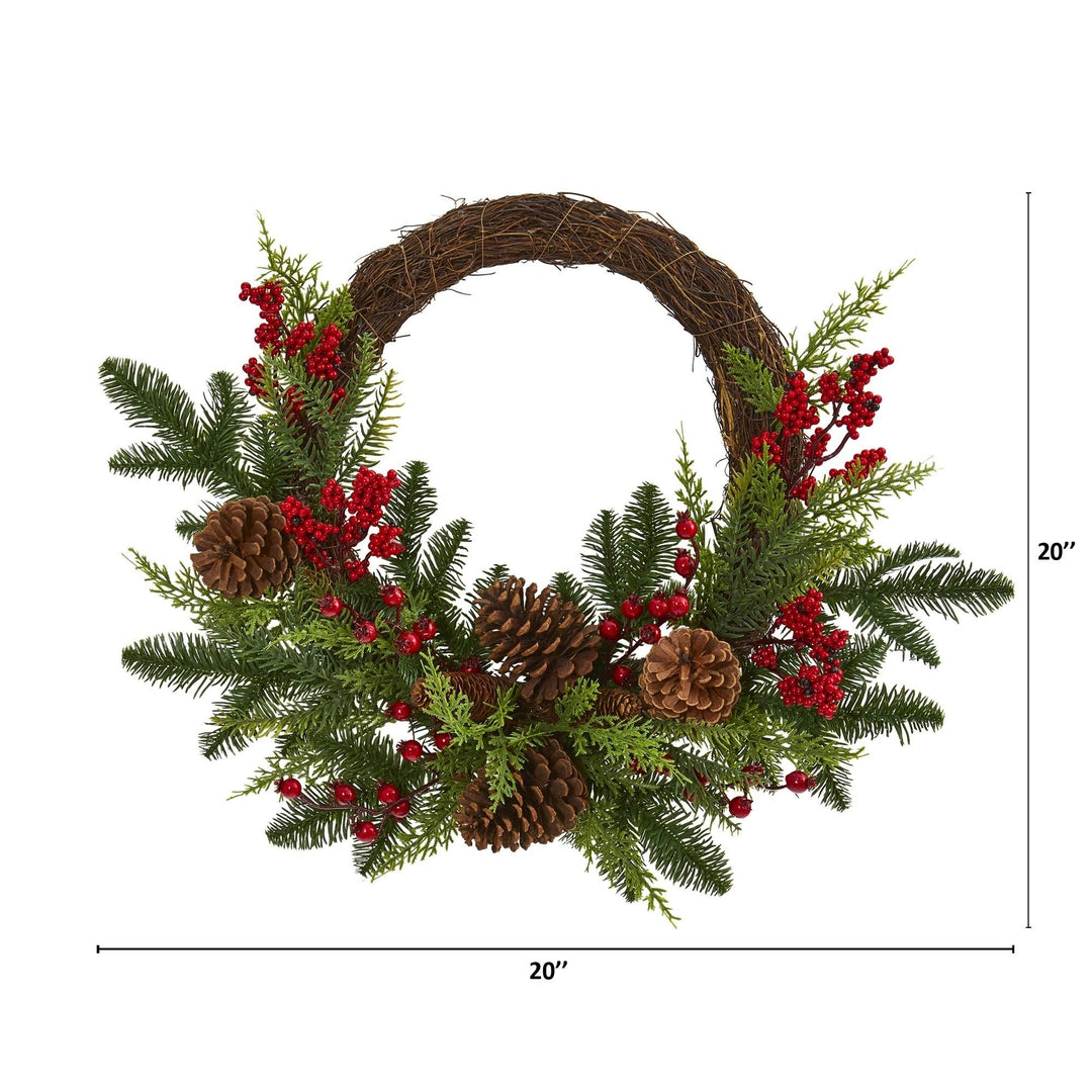 22" Mixed Pine and Cedar with Berries Cones Artificial Wreath Green Polyester - Diamond Home USA