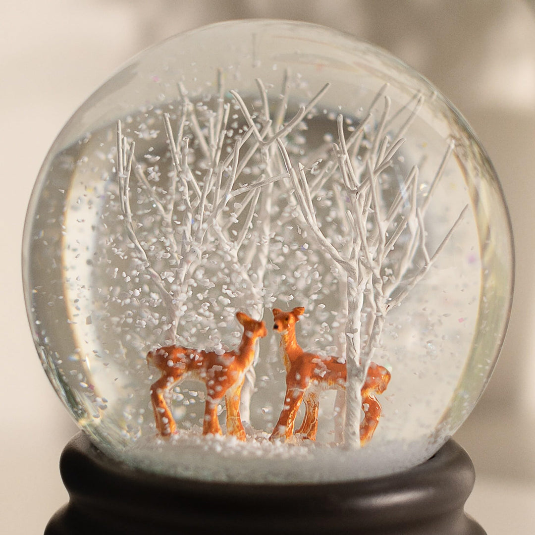 Harkness Deer and Tree Decorative Snow Globe with Wind Up Music Box Multi - Diamond Home USA