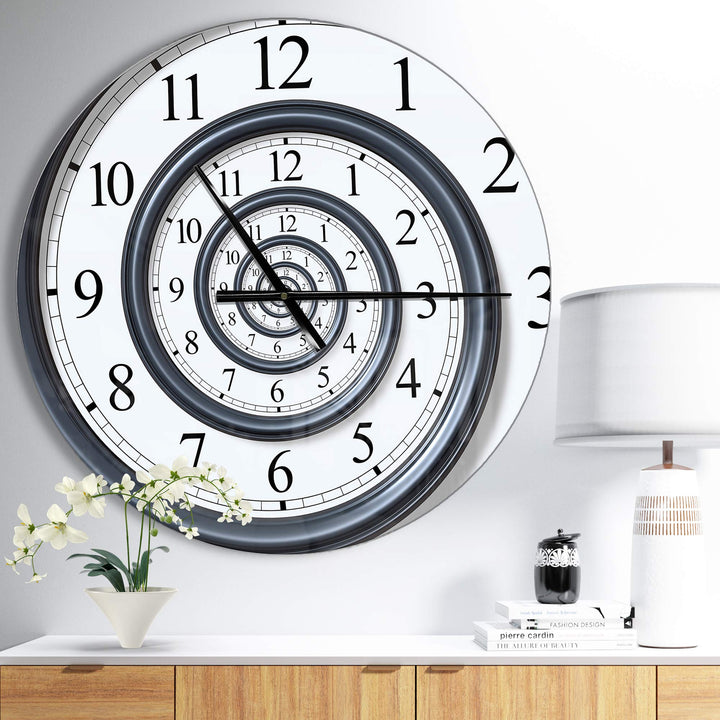 Design Art Time Spiral Analog Wall' Oversized Contemporary Metal Clock White 23 in. wide x 23 in. high - Diamond Home USA