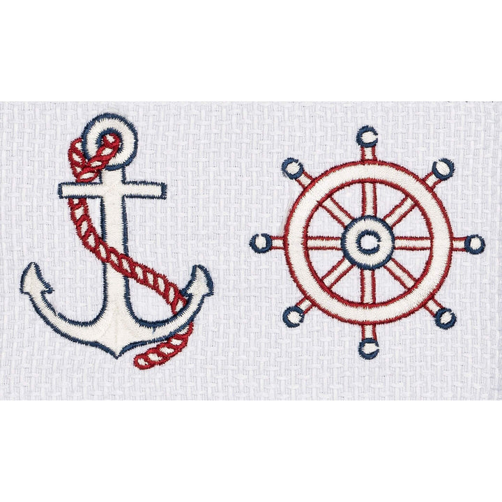Turkish Cotton Nautical Embroidered Midnight Blue Hand Towel Terry Cloth - Diamond Home USA