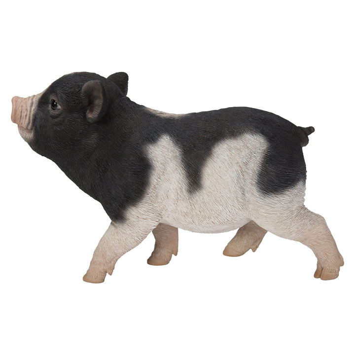 Baby Pig Standing Black and White Ultra Realistic Garden Statue Multi Color - Diamond Home USA