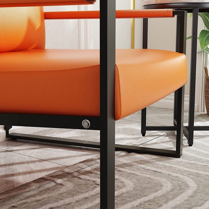 Orange Pu Leather Arm Chair with Extra-Thick Padded Back Cushion Single Sofa - Diamond Home USA