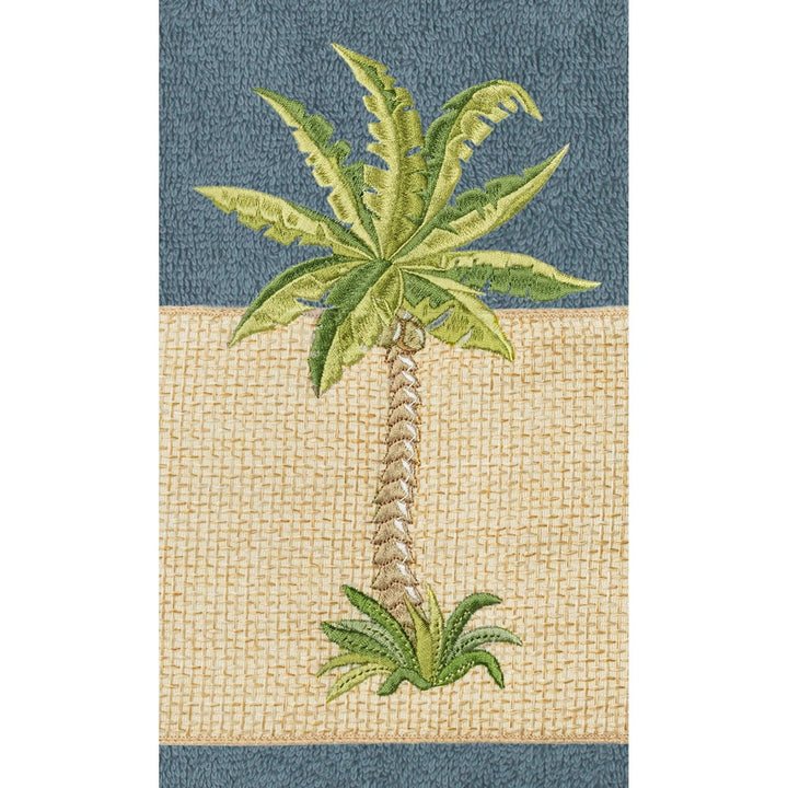 Turkish Cotton Palm Tree Embroidered Teal Bath Towels (Set of 2) Blue - Diamond Home USA