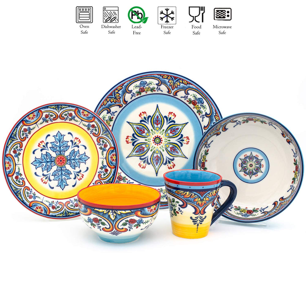 Euro Ceramica Zanzibar Collection Vibrant 20 Piece Oven Safe Stoneware - Diamond Home USA
