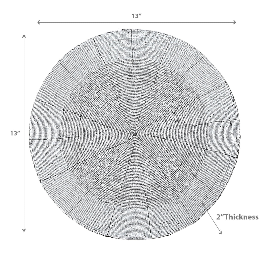 Christmas Beaded Round Placemat White Set of 4 Synthetic Fiber - Diamond Home USA