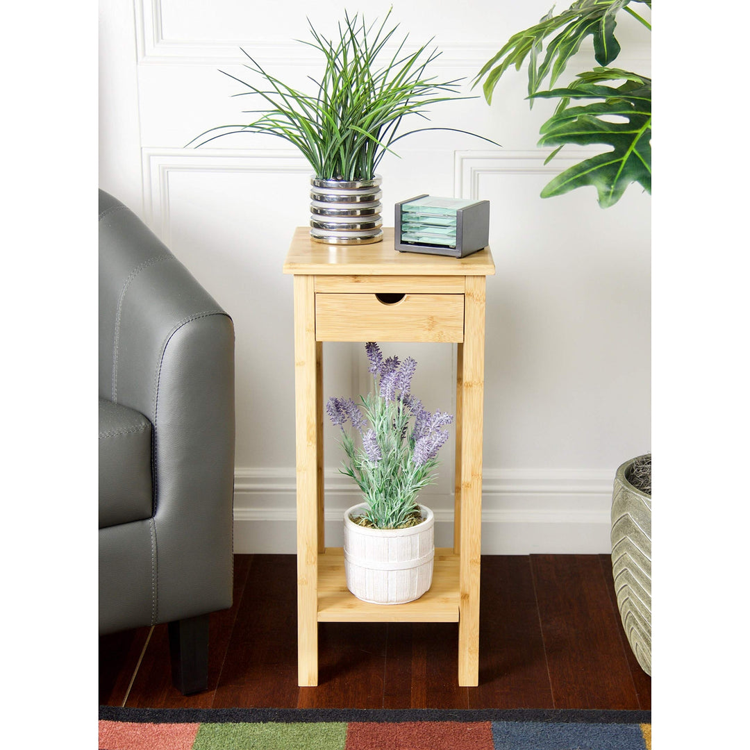 2 Tier Solid Bamboo Plant Stand Natural Modern Contemporary Square Finish - Diamond Home USA