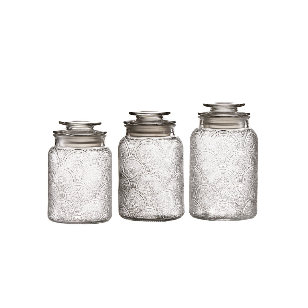 Style Setter Canister Set 3-Piece Glass Jars in 34oz 44oz & 54oz Retro Design
