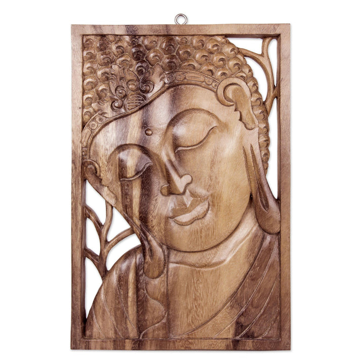 Handmade Wood Relief Panel Young Buddha (Indonesia) Brown Children's