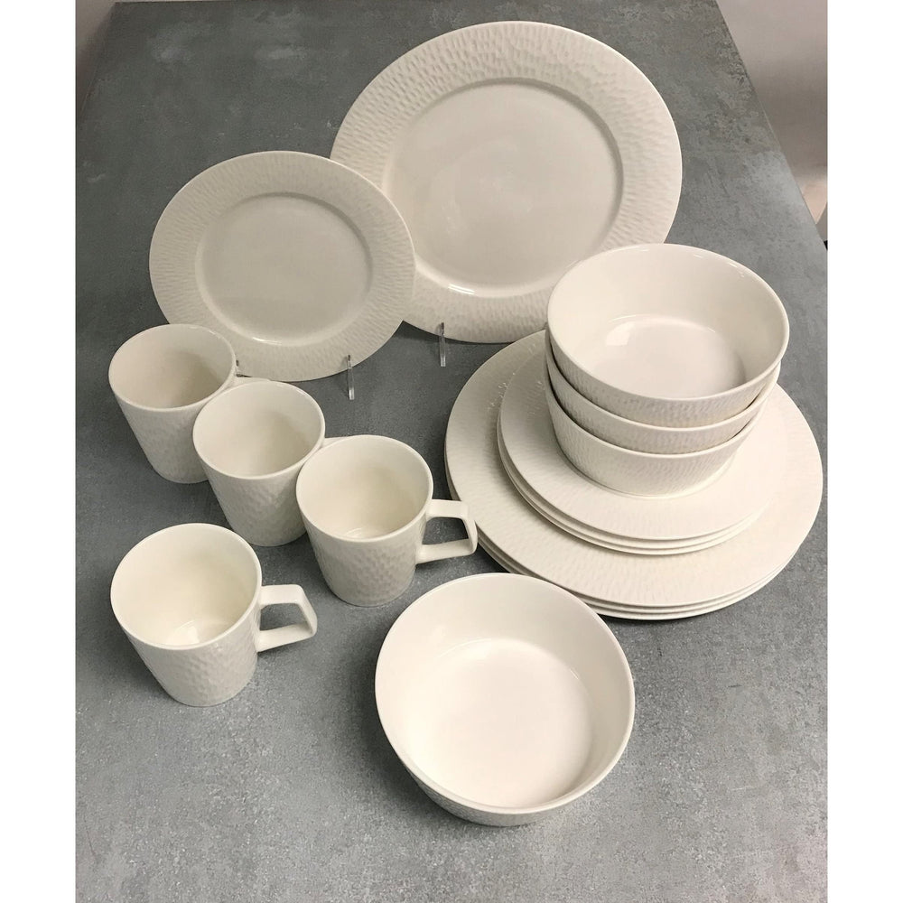 Rain Drop White 16pc Dinner Set Solid Modern Contemporary Round Porcelain 16 - Diamond Home USA