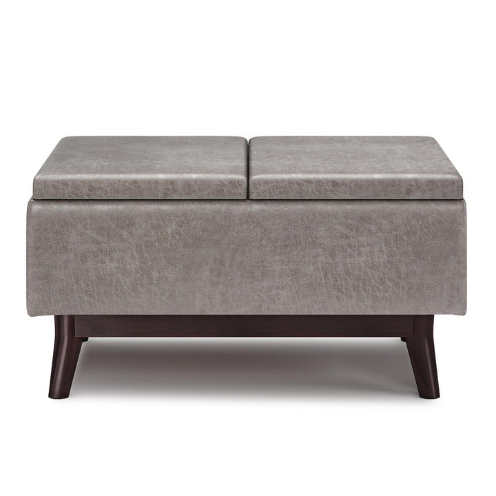 SIMPLIHOME Owen 34 Inch Wide Mid Century Modern Square Tray Top Storage Distressed Grey - Diamond Home USA