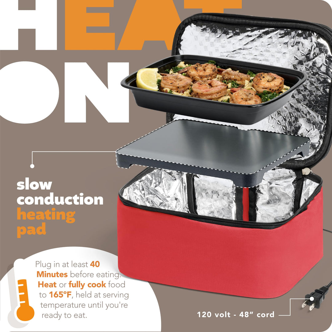 HOTLOGIC Mini XP Portable Electric Lunch Box Food Heater - Expandable Food Red - Diamond Home USA