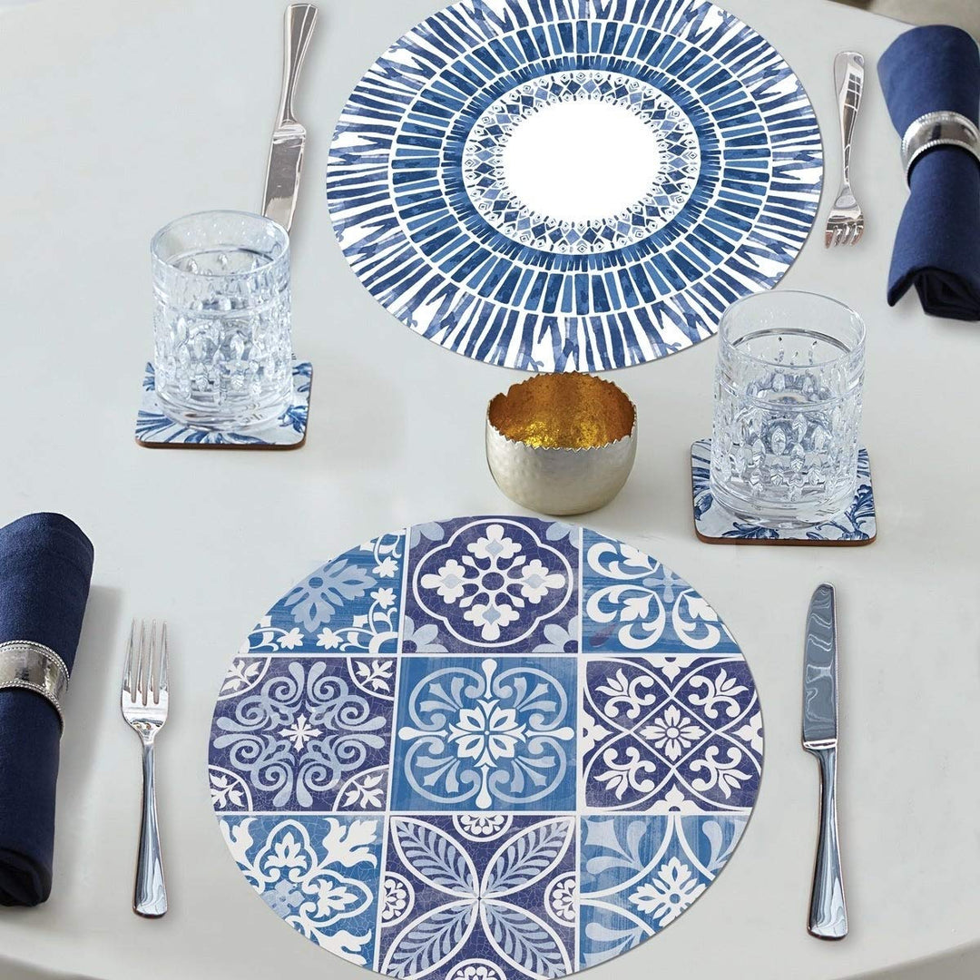 Round Reversible Wipe-Clean Placemats Set of 4 - Multi Color Plastic - Diamond Home USA