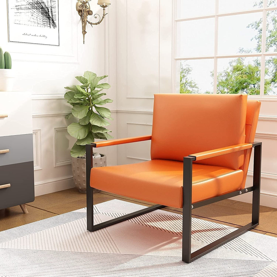 Orange Pu Leather Arm Chair with Extra-Thick Padded Back Cushion Single Sofa - Diamond Home USA