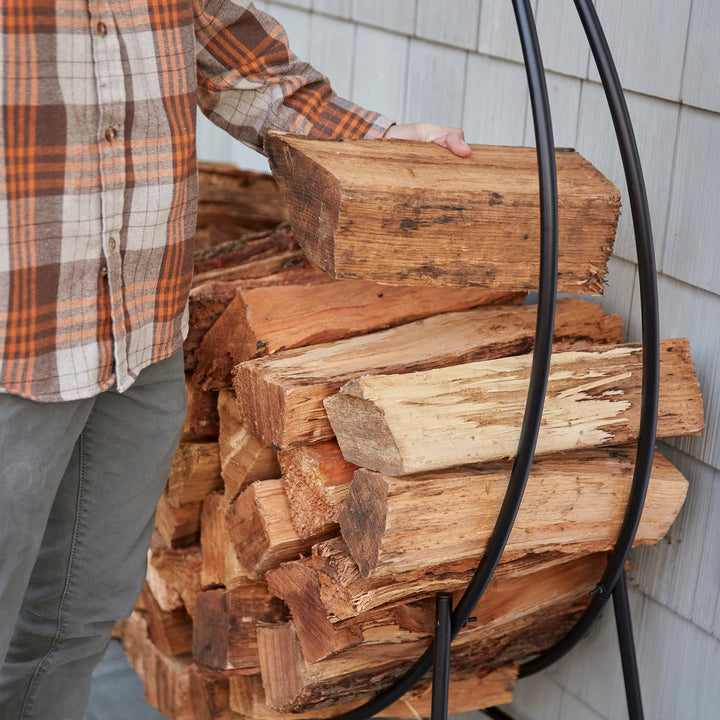 Uniflame W-1889 Black Finish 48 in. Diameter Tubular Firewood Log Hoop Rack - Diamond Home USA