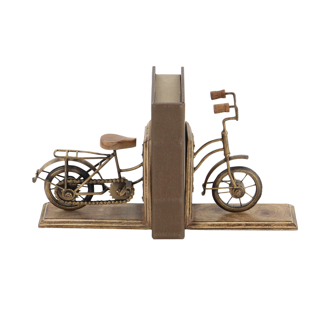 Metal and Wood Bicycle Bookend Gold Traditional MDF - Diamond Home USA