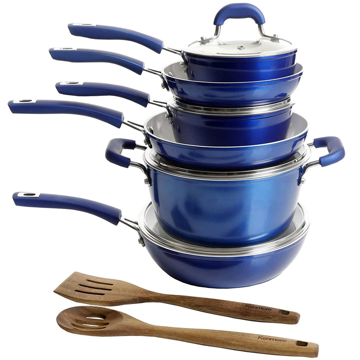 Ceramic Coated Nonstick Cookware Set- Blue 12 Piece Induction Safe - Diamond Home USA
