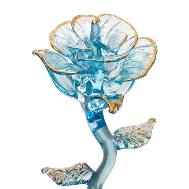 Handmade Rose Blown Glass Figurine Blue - Diamond Home USA