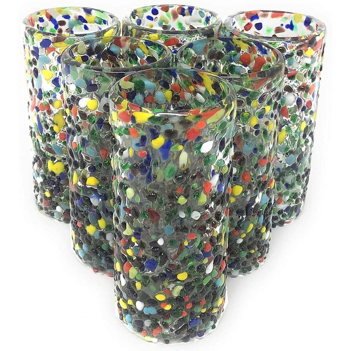 Hand Blown Mexican Tequila Glasses Set Of 6 Confetti Design Shot (2 Oz Each)