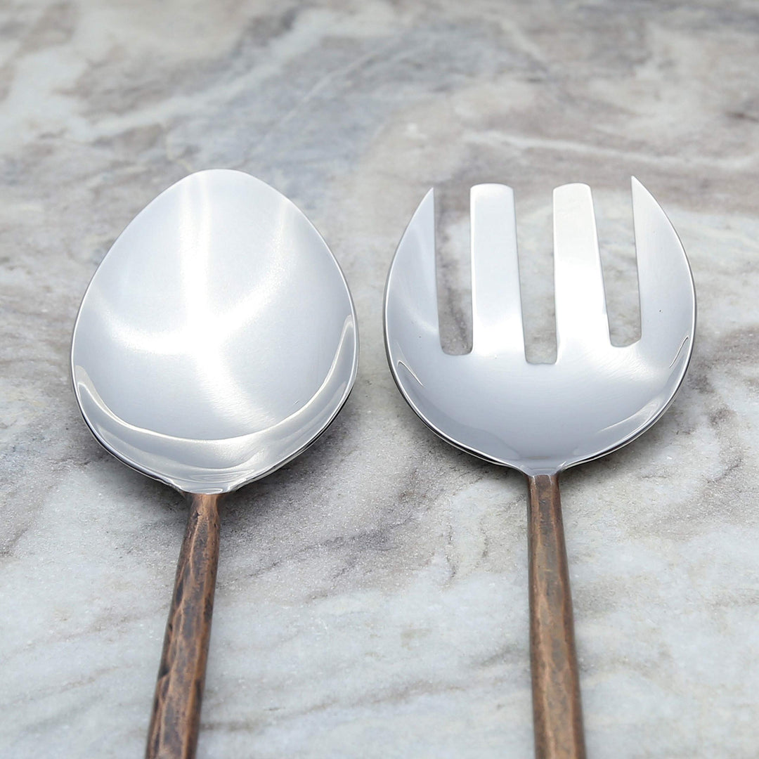 Copper Antique Design Salad Serving 2 Pcs. Set Bronze Stainless Steel Piece - Diamond Home USA
