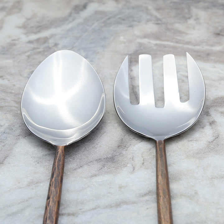 Copper Antique Design Salad Serving 2 Pcs. Set Bronze Stainless Steel Piece - Diamond Home USA