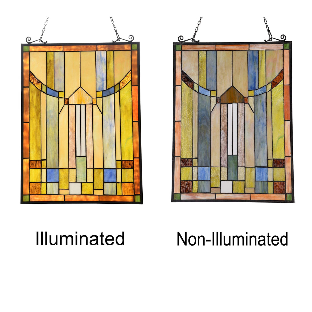 Mission-Style Window Panel Suncatcher Multi Color Casual Rectangular Arts Crafts - Diamond Home USA