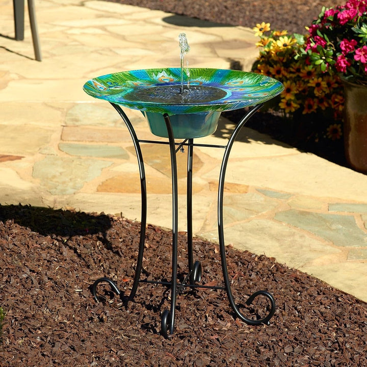 Peacock Glass Solar Birdbath Multi Color - Diamond Home USA