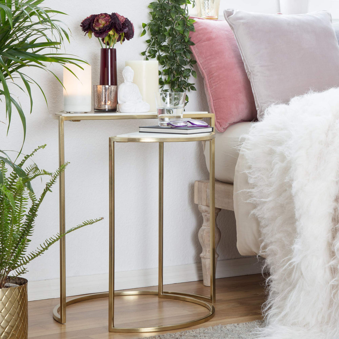 Adore Decor Kingston Nesting Side Set of 2 Solid Marble Top with Metal Frame - Diamond Home USA