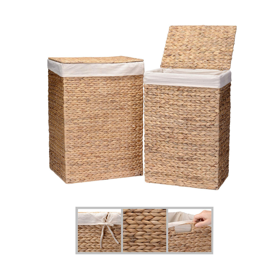 Handmade Wicker Laundry Hampers - Set of 2 Water Hyacinth Storage Baskets with Natural - Diamond Home USA