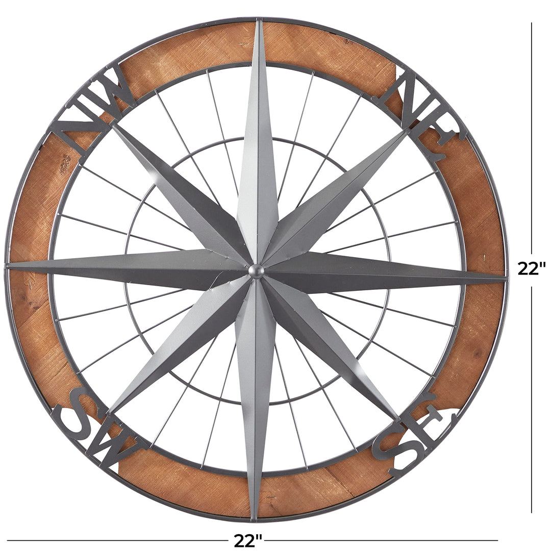 Grey Metal Nautical Compass Wall Coastal - Diamond Home USA